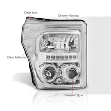 Load image into Gallery viewer, Ford F250 F350 F450 F550 Super Duty 2011-2016 LED DRL Halo Projector Headlights Chrome Housing Clear Len Clear Reflector
