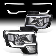 Load image into Gallery viewer, Ford F150 2009-2014 LED DRL Bar Factory Style Headlights Black Housing Clear Len Clear Reflector (Halogen Models Only)