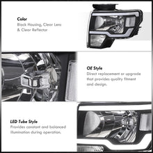 Load image into Gallery viewer, Ford F150 2009-2014 LED DRL Bar Factory Style Headlights Black Housing Clear Len Clear Reflector (Halogen Models Only)