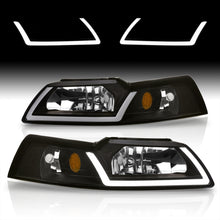 Load image into Gallery viewer, Ford Mustang 1999-2004 LED DRL Bar Factory Style Headlights Black Housing Clear Len Amber Reflector