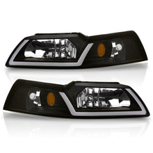 Load image into Gallery viewer, Ford Mustang 1999-2004 LED DRL Bar Factory Style Headlights Black Housing Clear Len Amber Reflector