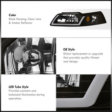 Load image into Gallery viewer, Ford Mustang 1999-2004 LED DRL Bar Factory Style Headlights Black Housing Clear Len Amber Reflector