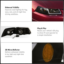 Load image into Gallery viewer, Ford Mustang 1999-2004 LED DRL Bar Factory Style Headlights Black Housing Clear Len Amber Reflector