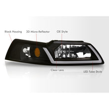 Load image into Gallery viewer, Ford Mustang 1999-2004 LED DRL Bar Factory Style Headlights Black Housing Clear Len Amber Reflector