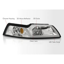 Load image into Gallery viewer, Ford Mustang 1999-2004 LED DRL Bar Factory Style Headlights Chrome Housing Clear Len Amber Reflector