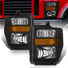 Load image into Gallery viewer, Ford F250 F350 F450 F550 Super Duty 2008-2010 Factory Style Headlights Black Housing Clear Len Amber Reflector