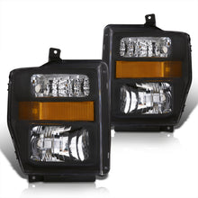 Load image into Gallery viewer, Ford F250 F350 F450 F550 Super Duty 2008-2010 Factory Style Headlights Black Housing Clear Len Amber Reflector