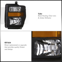 Load image into Gallery viewer, Ford F250 F350 F450 F550 Super Duty 2008-2010 Factory Style Headlights Black Housing Clear Len Amber Reflector