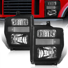 Load image into Gallery viewer, Ford F250 F350 F450 F550 Super Duty 2008-2010 Factory Style Headlights Black Housing Clear Len Clear Reflector