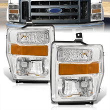 Load image into Gallery viewer, Ford F250 F350 F450 F550 Super Duty 2008-2010 Factory Style Headlights Chrome Housing Clear Len Amber Reflector
