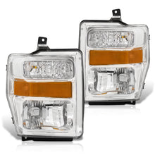 Load image into Gallery viewer, Ford F250 F350 F450 F550 Super Duty 2008-2010 Factory Style Headlights Chrome Housing Clear Len Amber Reflector