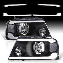 Load image into Gallery viewer, Ford F150 2004-2008 LED DRL Bar Projector Headlights Black Housing Clear Len Clear Reflector