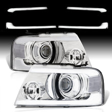 Load image into Gallery viewer, Ford F150 2004-2008 LED DRL Bar Projector Headlights Chrome Housing Clear Len Clear Reflector