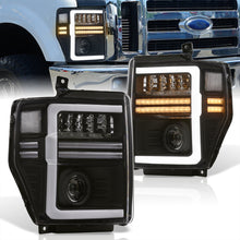 Load image into Gallery viewer, Ford F250 F350 F450 F550 Super Duty 2008-2010 Sequential LED DRL Bar Projector Headlights Black Housing Clear Len Clear Reflector