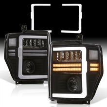 Load image into Gallery viewer, Ford F250 F350 F450 F550 Super Duty 2008-2010 Sequential LED DRL Bar Projector Headlights Black Housing Clear Len Clear Reflector