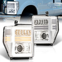 Load image into Gallery viewer, Ford F250 F350 F450 F550 Super Duty 2008-2010 Sequential LED DRL Bar Projector Headlights Chrome Housing Clear Len Clear Reflector
