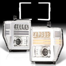 Load image into Gallery viewer, Ford F250 F350 F450 F550 Super Duty 2008-2010 Sequential LED DRL Bar Projector Headlights Chrome Housing Clear Len Clear Reflector