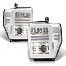 Load image into Gallery viewer, Ford F250 F350 F450 F550 Super Duty 2008-2010 Sequential LED DRL Bar Projector Headlights Chrome Housing Clear Len Clear Reflector