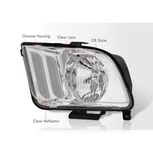 Load image into Gallery viewer, Ford Mustang 2005-2009 Factory Style Headlights Chrome Housing Clear Len Clear Reflector