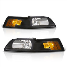 Load image into Gallery viewer, Ford Mustang 1999-2004 Factory Style Headlights Black Housing Clear Len Amber Reflector