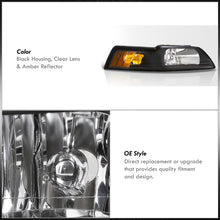 Load image into Gallery viewer, Ford Mustang 1999-2004 Factory Style Headlights Black Housing Clear Len Amber Reflector