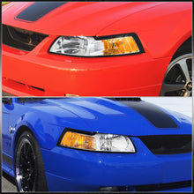 Load image into Gallery viewer, Ford Mustang 1999-2004 Factory Style Headlights Chrome Housing Clear Len Amber Reflector