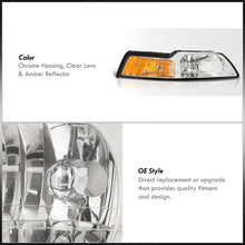Load image into Gallery viewer, Ford Mustang 1999-2004 Factory Style Headlights Chrome Housing Clear Len Amber Reflector