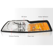 Load image into Gallery viewer, Ford Mustang 1999-2004 Factory Style Headlights Chrome Housing Clear Len Amber Reflector