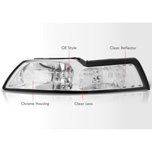 Load image into Gallery viewer, Ford Mustang 1999-2004 Factory Style Headlights Chrome Housing Clear Len Clear Reflector