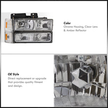 Load image into Gallery viewer, GMC C/K 1500 2500 3500 1994-2000 Factory Style Headlights + Bumpers + Corners Chrome Housing Clear Len Amber Reflector