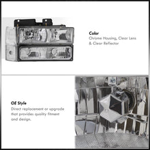 Load image into Gallery viewer, GMC C/K 1500 2500 3500 1994-2000 Factory Style Headlights + Bumpers + Corners Chrome Housing Clear Len Clear Reflector