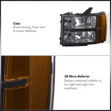 Load image into Gallery viewer, GMC Sierra 1500 2007-2013 / Sierra 2500HD 3500HD 2007-2014 Factory Style Headlights Black Housing Clear Len Amber Reflector