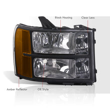 Load image into Gallery viewer, GMC Sierra 1500 2007-2013 / Sierra 2500HD 3500HD 2007-2014 Factory Style Headlights Black Housing Clear Len Amber Reflector