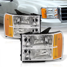 Load image into Gallery viewer, GMC Sierra 1500 2007-2013 / Sierra 2500HD 3500HD 2007-2014 Factory Style Headlights Chrome Housing Clear Len Amber Reflector
