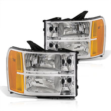 Load image into Gallery viewer, GMC Sierra 1500 2007-2013 / Sierra 2500HD 3500HD 2007-2014 Factory Style Headlights Chrome Housing Clear Len Amber Reflector