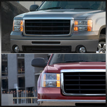 Load image into Gallery viewer, GMC Sierra 1500 2007-2013 / Sierra 2500HD 3500HD 2007-2014 Factory Style Headlights Chrome Housing Clear Len Amber Reflector