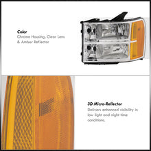 Load image into Gallery viewer, GMC Sierra 1500 2007-2013 / Sierra 2500HD 3500HD 2007-2014 Factory Style Headlights Chrome Housing Clear Len Amber Reflector