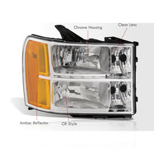 Load image into Gallery viewer, GMC Sierra 1500 2007-2013 / Sierra 2500HD 3500HD 2007-2014 Factory Style Headlights Chrome Housing Clear Len Amber Reflector