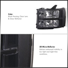 Load image into Gallery viewer, GMC Sierra 1500 2007-2013 / Sierra 2500HD 3500HD 2007-2014 Factory Style Headlights Black Housing Clear Len Clear Reflector