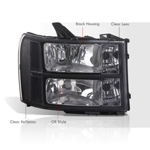 Load image into Gallery viewer, GMC Sierra 1500 2007-2013 / Sierra 2500HD 3500HD 2007-2014 Factory Style Headlights Black Housing Clear Len Clear Reflector