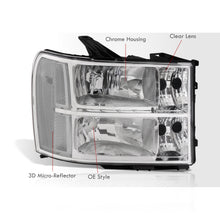 Load image into Gallery viewer, GMC Sierra 1500 2007-2013 / Sierra 2500HD 3500HD 2007-2014 Factory Style Headlights Chrome Housing Clear Len Clear Reflector