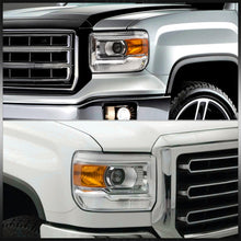 Load image into Gallery viewer, GMC Sierra 1500 2014-2018 / Sierra 2500HD 3500HD 2015-2019 Factory Style Projector Headlights Chrome Housing Clear Len Amber Reflector (Halogen Models Only)