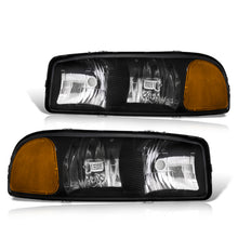 Load image into Gallery viewer, GMC Sierra 1500 1999-2007 / Sierra 2500 1999-2004 / Sierra 1500HD 2500HD 3500 2001-2007 / Yukon 1999-2006 / Yukon XL 1500 2500 2000-2006 Factory Style Headlights Black Housing Clear Len Amber Reflector