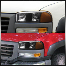 Load image into Gallery viewer, GMC Sierra 1500 1999-2007 / Sierra 2500 1999-2004 / Sierra 1500HD 2500HD 3500 2001-2007 / Yukon 1999-2006 / Yukon XL 1500 2500 2000-2006 Factory Style Headlights Black Housing Clear Len Amber Reflector