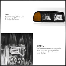 Load image into Gallery viewer, GMC Sierra 1500 1999-2007 / Sierra 2500 1999-2004 / Sierra 1500HD 2500HD 3500 2001-2007 / Yukon 1999-2006 / Yukon XL 1500 2500 2000-2006 Factory Style Headlights Black Housing Clear Len Amber Reflector