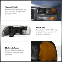 Load image into Gallery viewer, GMC Sierra 1500 1999-2007 / Sierra 2500 1999-2004 / Sierra 1500HD 2500HD 3500 2001-2007 / Yukon 1999-2006 / Yukon XL 1500 2500 2000-2006 Factory Style Headlights Black Housing Clear Len Amber Reflector