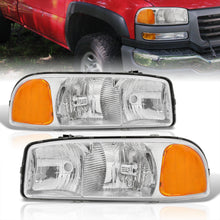 Load image into Gallery viewer, GMC Sierra 1500 1999-2007 / Sierra 2500 1999-2004 / Sierra 1500HD 2500HD 3500 2001-2007 / Yukon 1999-2006 / Yukon XL 1500 2500 2000-2006 Factory Style Headlights Chrome Housing Clear Len Amber Reflector