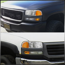 Load image into Gallery viewer, GMC Sierra 1500 1999-2007 / Sierra 2500 1999-2004 / Sierra 1500HD 2500HD 3500 2001-2007 / Yukon 1999-2006 / Yukon XL 1500 2500 2000-2006 Factory Style Headlights Chrome Housing Clear Len Amber Reflector