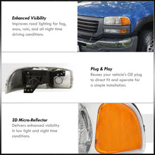 Load image into Gallery viewer, GMC Sierra 1500 1999-2007 / Sierra 2500 1999-2004 / Sierra 1500HD 2500HD 3500 2001-2007 / Yukon 1999-2006 / Yukon XL 1500 2500 2000-2006 Factory Style Headlights Chrome Housing Clear Len Amber Reflector