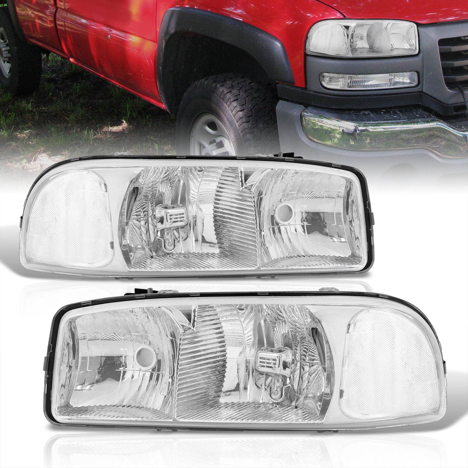 thumbnail image 2 of HECASA Headlight & Bumper Lamp Set For 99-07 GMC Sierra & Yukon – Chrome Housing Clear Lens 2 of 6